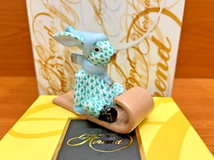 HEREND SLEIGH BUNNY GREEN FISHNET FIGURE,BRAND NEW BOXED,3 inches long - Picture 1 of 5