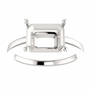 14K Gold Emerald Cut Solitaire Ring Setting - Modern Style Ring Mounting - Picture 1 of 12