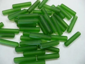 1970's American Vintage Furnace Glass EMERALD MATTETube Beads  16MM X3MM G74M16 - Picture 1 of 5