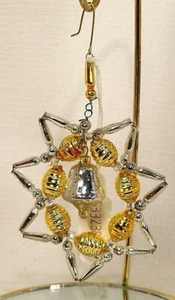 VINTAGE-NEW Beaded Glass Silver/Gold Star-Bell Christmas Ornament Czech Republic - Imagen 1 de 4