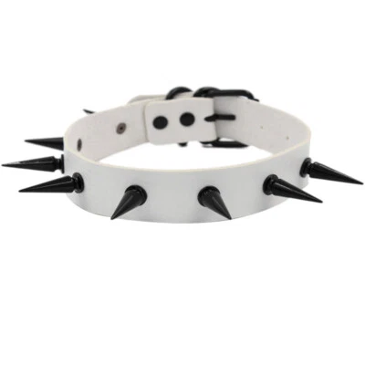 Gothic Punk PU Leather Alloy Spike Rivet Choker Necklace Unisex Rock Club Wear - Image 1 of 4