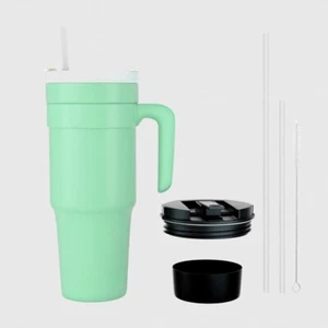 40oz Tumbler With Handle Straw Lid Insulated Tumbler Thermos Travel Coffee Mug - Picture 1 of 50