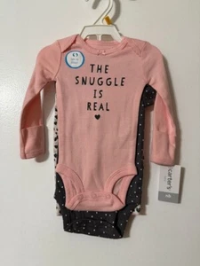 Carters Girls Little Baby Basics 3 Piece Outfit Set NB Bodysuit Pants Elephant - Picture 1 of 2