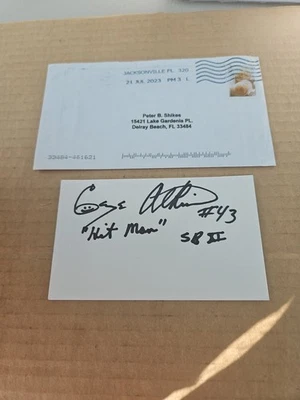 George hitman atkinson #43 oakland signed 3x5 index card from mail in request - Image 1 of 4