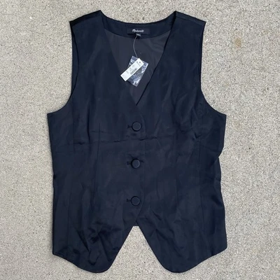 Madewell Black Satin Button Front Vest Top Womens 2 NEW NWT - Image 1 of 4