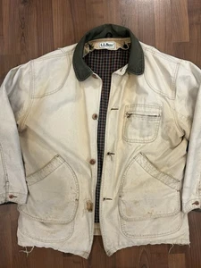 LL Bean BarnCoat Vintage 1980’s Flannel Lined Distressed Size Large Wool Insul. - Bild 1 von 15