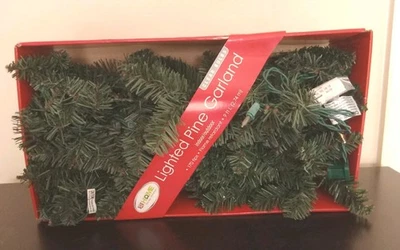 Lighted Pine Garland 9 ft Indoor/Outdoor White Bulbs, New In Box - Изображение 1 из 2