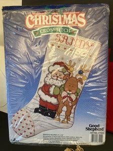 Stocking Cross Stitch Kit 9” x 16” DMC SANTA'S HELPER Christmas Good Shepherd - Picture 1 of 7