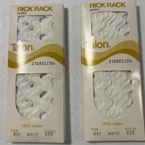 Lot Of 2 Packs Vintage Talon Rick Rack Jumbo 3 Yds Ea White 1972 USA - Picture 1 of 4