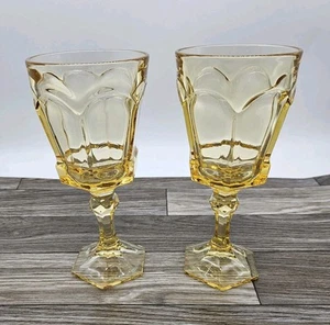 Fostoria Virginia Yellow Amber 6" Wine Goblets Glasses Pedestal Vintage Set - Picture 1 of 6