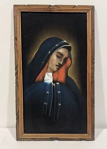 Vintage Painted Velvet Framed Photo Mary Religious Catholic Christian 1970’s - Picture 1 of 2