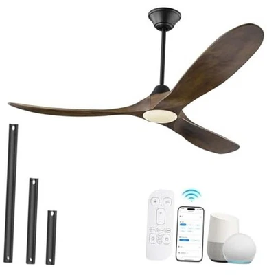 52 Inch Smart Ceiling Fan 52 inch Ceiling Fan Walnut Ceiling Fans with Lights - Image 1 of 4