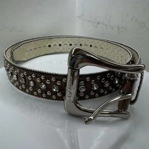 Cintura GUESS vintage stile western con borchie e strass marroni taglia L 37" - Foto 1 di 8