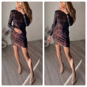 Mango Sequin Dress Short Long Sleeve New sizes 6 - Picture 1 of 5