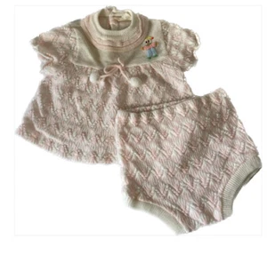 Vintage Baby Clothes Soft Spun Pink Sweater Knit Top and Short 6-12 Months - Picture 1 of 6