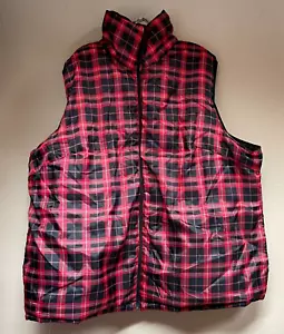 Merona Womens Full-Zip Reversible Puffer Vest Size 4 Plaid Black Red Packable - Picture 1 of 10