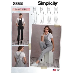 SIMPLICITY 8855 MISSES KNIT OVERALLS DUNGAREES Sewing Pattern Sizes 6-14 & 14-22 - Picture 1 of 7