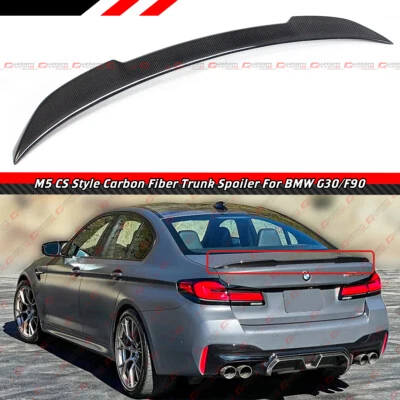 FOR 2017-2023 BMW G30 530i 540i F90 M5 CS STYLE CARBON FIBER TRUNK SPOILER WING - Image 1 of 4