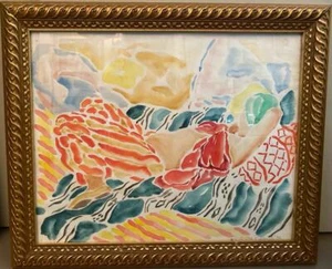 RICHARD BALLARD LISTED AMERICAN ARTIST VINTAGE ABSTRACT PORTRAIT WATERCOLOR - Picture 1 of 6