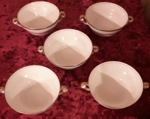 5 Vintage Pope Gosser China Ivanhoe Warranted Coin Gold Footed Two Handled Bowls - Picture 1 of 4
