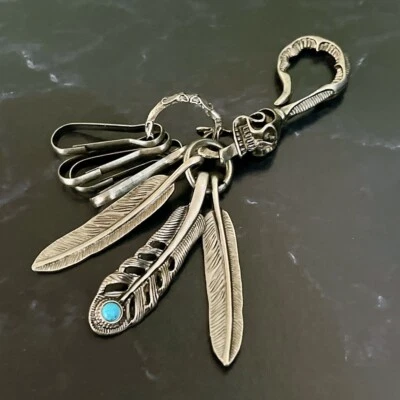 Handmade Turquoise Skull & Feather Keychain - Stylish American Casual Gift Idea - Image 1 of 4