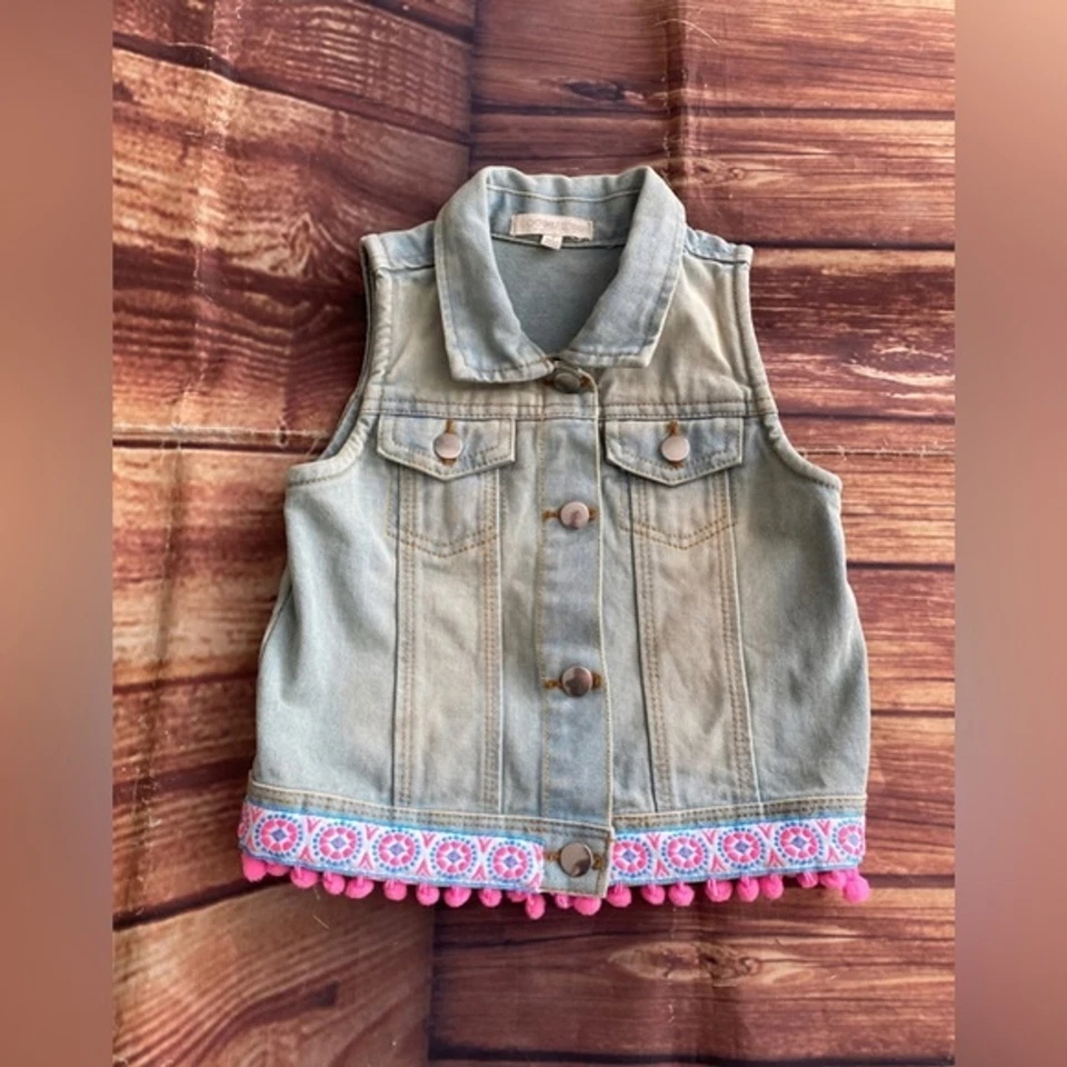 Chaleco de mezclilla chaqueta azul lavado claro bolsillos delanteros talla 4 autoestima niña niño pequeño Foto 1 de 4