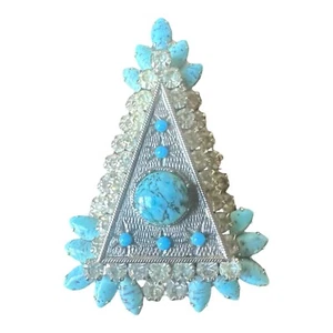 RARE Silver Krewe Favor Brooch Pendent Mardi Gras Rhinestones Signed KOH 6 7 - Picture 1 of 5