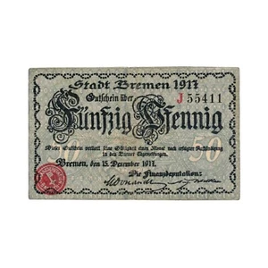 Alemania - billete De de Necesidad 50 Peniques-1917 - ciudad de Bremen - MB - Imagen 1 de 2