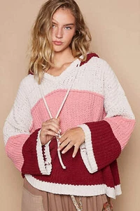 POL Color Block Long Sleeve Hooded Sweater - Picture 1 of 4