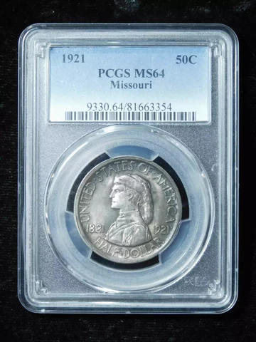 1921 50c Missouri Commemorative Half Dollar - PCGS MS64 Cover