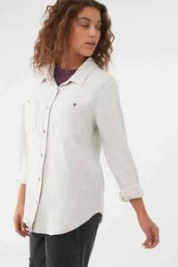O'NEIL WOMES SOFT COTTON BUTTON-UP IN HEATHER OATMEAL SIZE SMALL JANNY MODEL - Picture 1 of 6