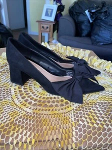 ZARA TRAFALUC BLOCK HEEL SEXY WITH BOW BLACK 38 7.5 Gothic Point - Picture 1 of 8