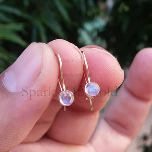 Real 0.56ct Moonstone Ear Wire Earrings Solid Yellow Gold 14k Minimalist Jewelry - Picture 1 of 7
