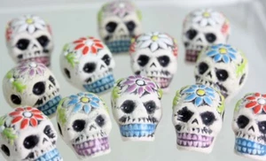 SKULL Beads Ceramic - Day of the dead- Halloween, Gothic. painted skull - Picture 1 of 6