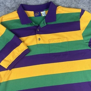 Vintage New Orleans Karneval Poloshirt Herren XXL grün lila gelb gestreift Tasche - Bild 1 von 7