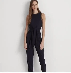 Nuova tuta senza maniche Lauren Ralph Lauren cravatta davanti jersey più 2x blu navy - Foto 1 di 11