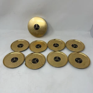 Vintage Neiman-Marcus Japan Black Gold Leaf Round Coasters Set of 8 with Box - Picture 1 of 7