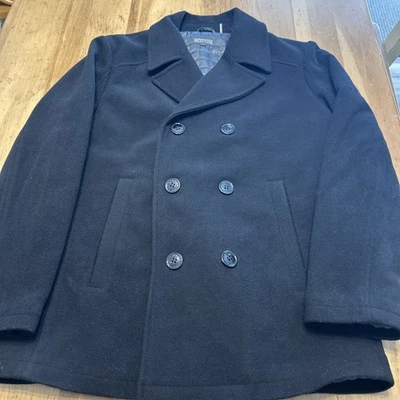 Kenneth Cole Reaction Men's Double Breasted Wool Blend Peacoat Black Size Medium - Image 1 of 4