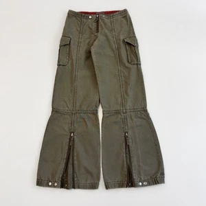 Vintage Wide Leg Flare Military Zipper Low Rise Pants Miss Sixty Diesel Style - Picture 1 of 14