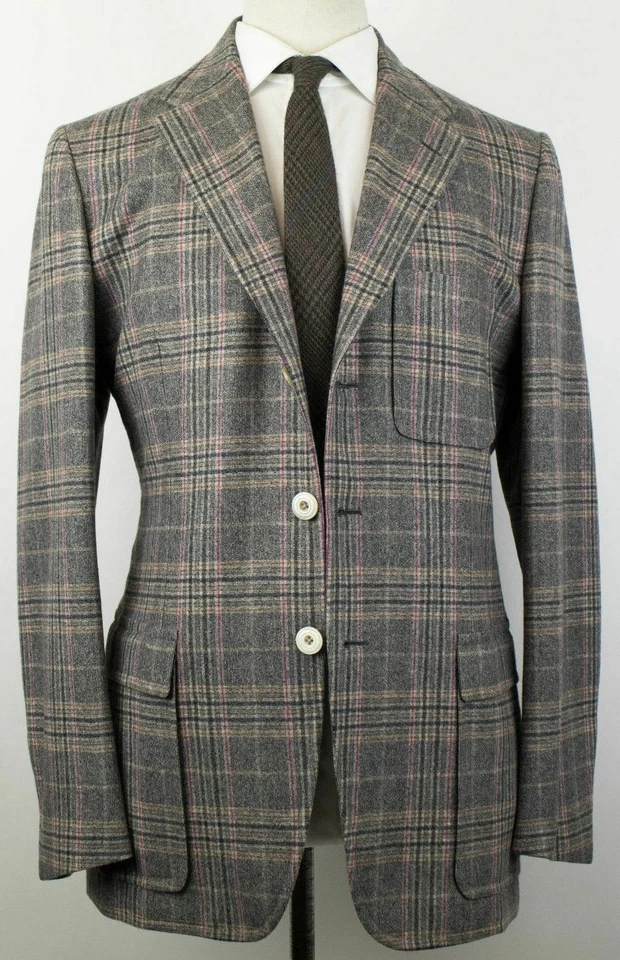 New D'AVENZA Gray Cashmere-Wool 3 Roll 2 Button Sport Coat 50/40 R Drop 7 - Image 1 of 4