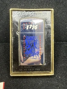 Vintage 1776 - 1976 BICENTENNIAL 1975 Chrome Slim Zippo Lighter Logo Mint in Box - Picture 1 of 3