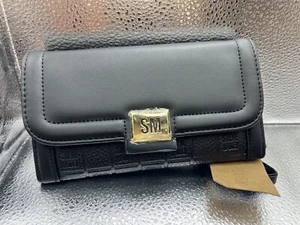 NWT Steve Madden Stamped Wristlet Wallet Womens Black Card Holder with handle - Picture 1 of 6