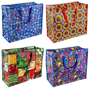 PRINTED LAUNDRY STORAGE BAG SHOPPING BAGS ZIPPED STRONG EXTRA LARGE 55x46x24cm - Picture 1 of 7