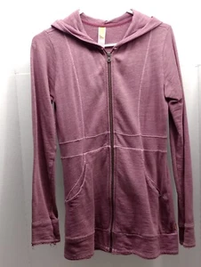Women's Lucy Zipper Front Hoodie Small Purple Cotton Pockets Ruffle Back - Picture 1 of 9
