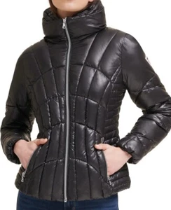 Guess Puffer Quilted Fitted Jacket/Coat Woman's Size Large Black NEW - Picture 1 of 10