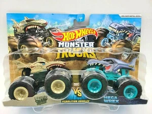 New 2021 Hot Wheels Monster Trucks Demolition Doubles Leopard Shark vs Mega Wrex - Picture 1 of 2