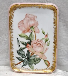 Antique Pink Rose Gilded Porcelain Tray CFH GDM Limoges 10x7 As Is - Picture 1 of 9