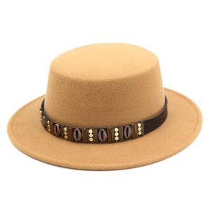  Unisex Primavera Otoño Fieltro Pastel de Cerdo Boater Sombrero Ala Ancha Top Plano Gorra Bowler - Imagen 1 de 23