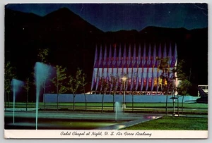 Colorado Springs Colorado - GS.1 CADET CHAPEL AT NIGHT - Unposted POSTCARD - Picture 1 of 2