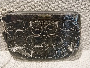 COACH Signature Wristlet Black Patent Leather - Picture 1 of 16